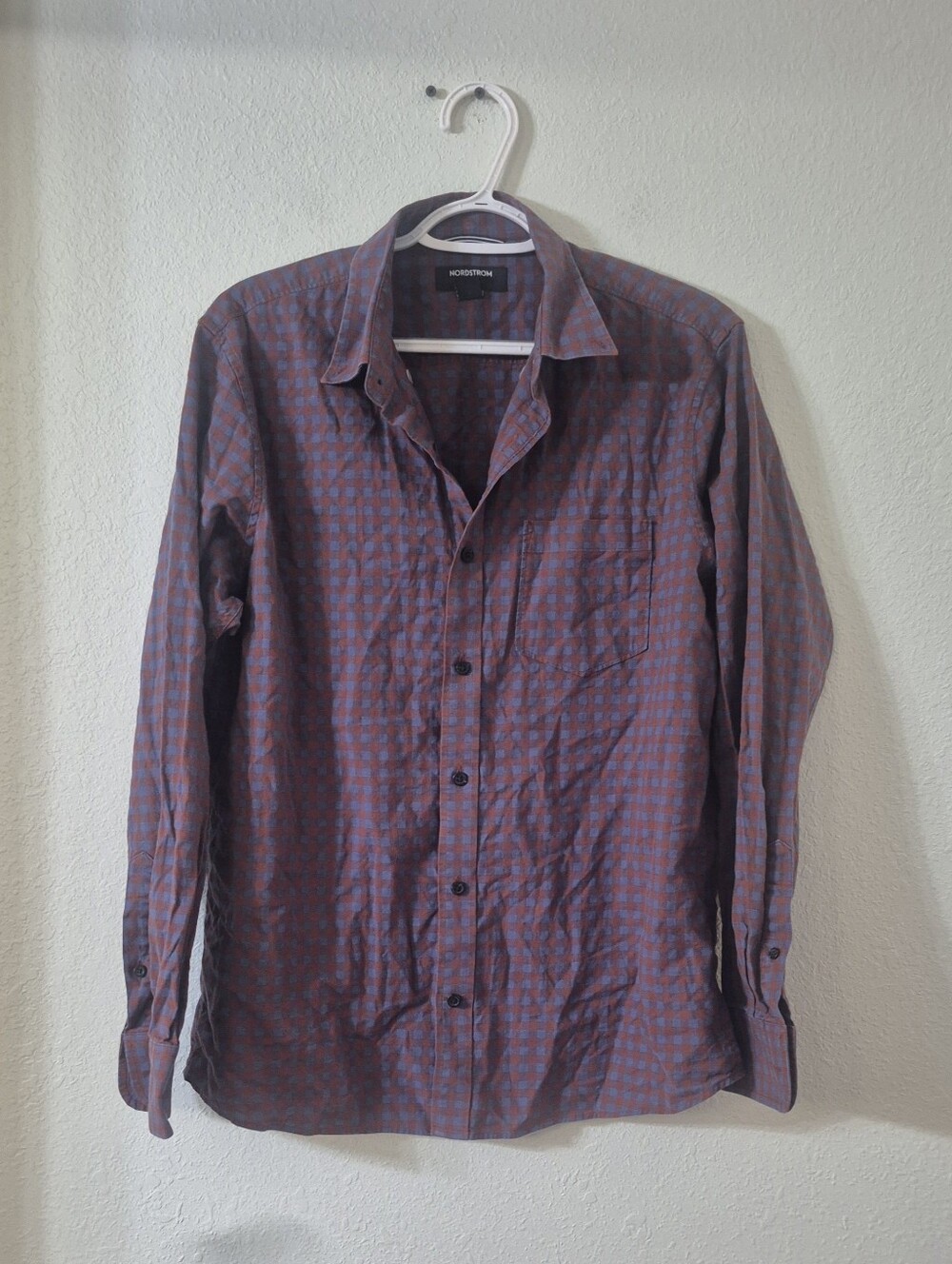 Nordstrom Men's Blue and Red Checked Casual Button-Down Shirt